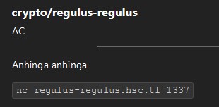 Regulus Regulus: nc regulus-regulus.hsc.tf 1337